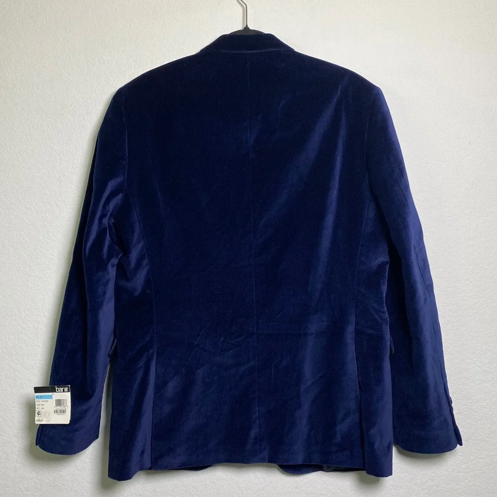 bar III Mens Slim Fit Velvet Blazer Jacket Blue Tiger‎ Print Lined 40R Holiday